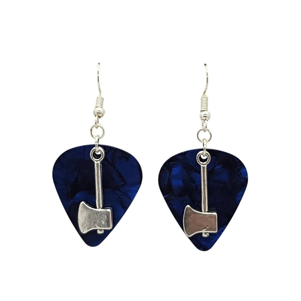 Ax Hatchet Axe Throwing Charm on Guitar Pick Earrings - Choose Color